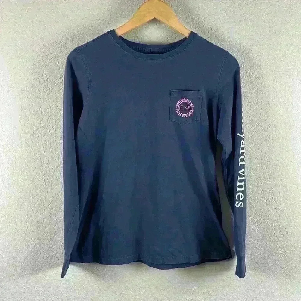 Vineyard Vines Navy Graphic Cotton Long Sleeve TShirt Womens XS
